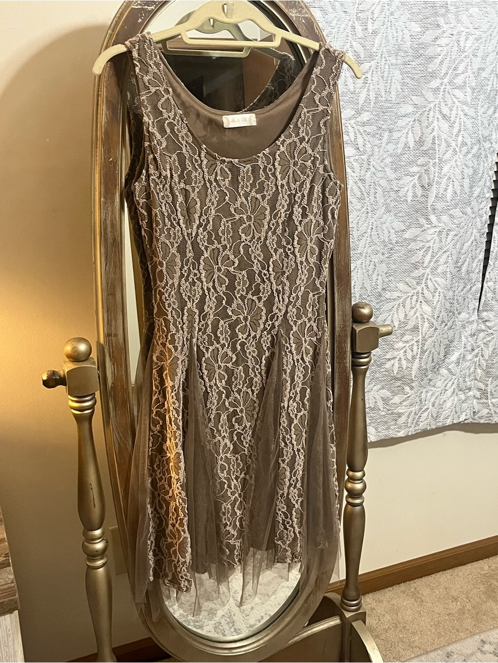Altar'd State Brown Lace Overlay Midi Dress
